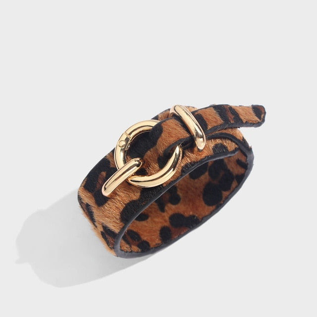 Leopard Bangle Bracelets for Women Boho Gold Color Button