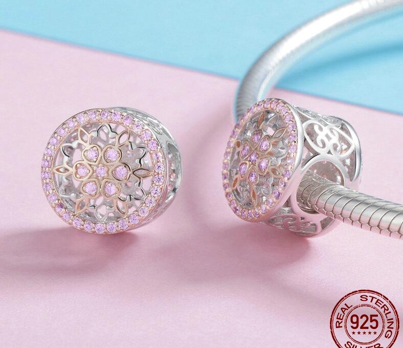 Genuine 925 Sterling Silver Blooming Buds Clear Cubic Zircon Beads Charms fit Bracelets DIY Jewelry Making