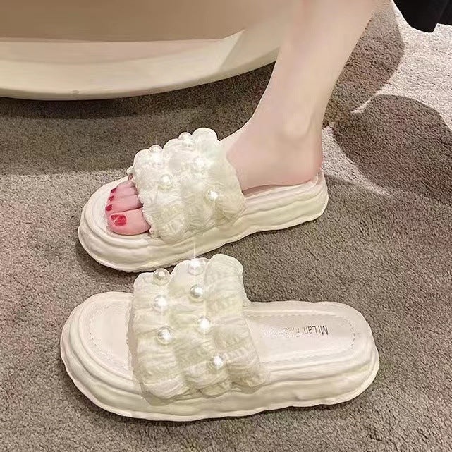 Fairy Style Sandals New Summer Korean Women's And Slippers With Pearl Thick-Soled Beach Shoes