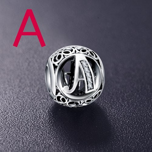Real 925 Sterling Silver Vintage Clear Letter Bead Charms Fit Pandora Women Charm Bracelets Jewelry