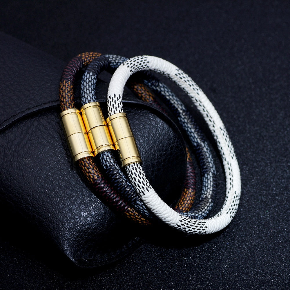 Leather Bracelets for Men and Women Jewelry Stainless Steel Magnetic Clasp