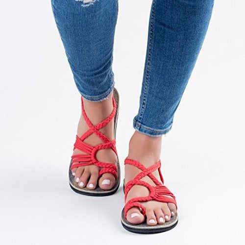 Woven sandals women's flat toe