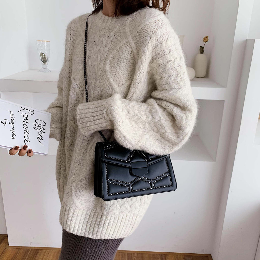rivet chain PU crossbody bag