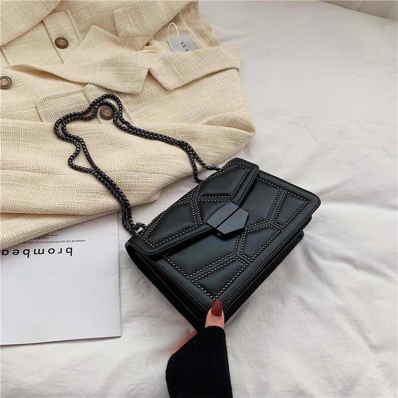rivet chain PU crossbody bag