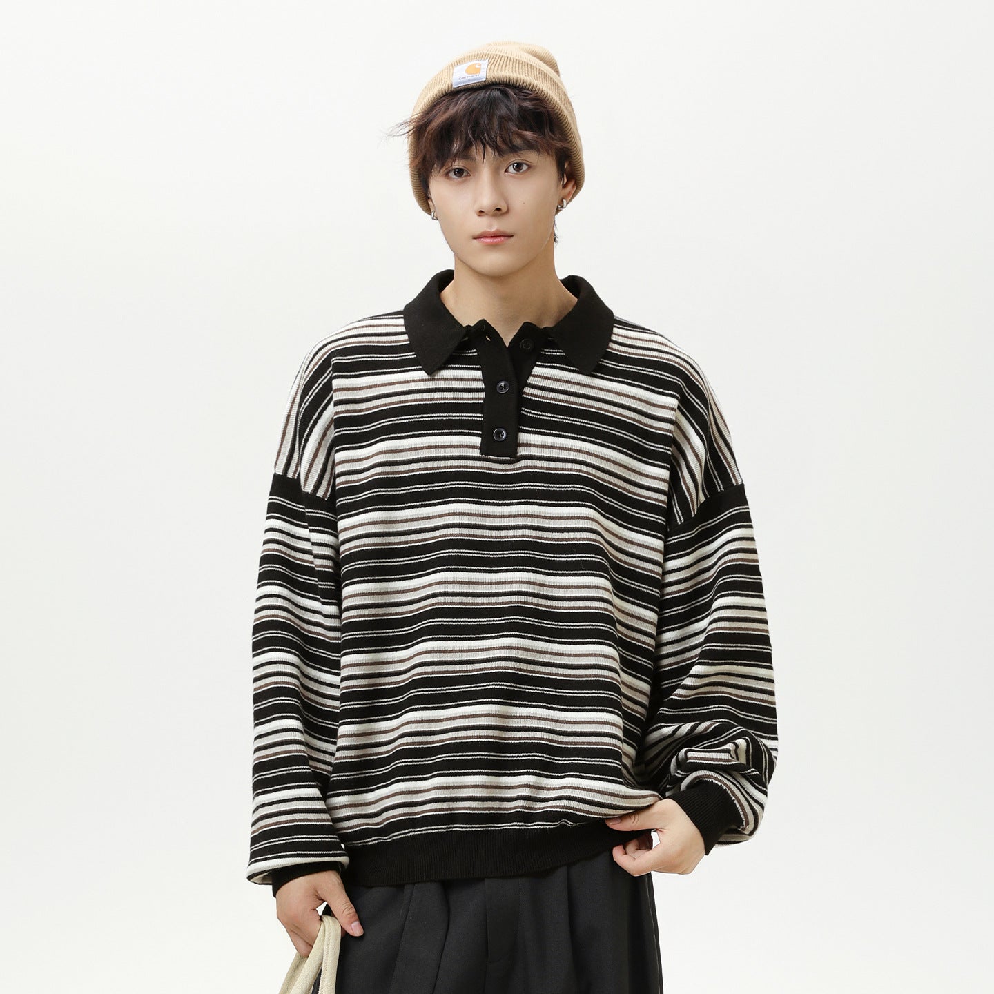 Striped collar sweater for men.