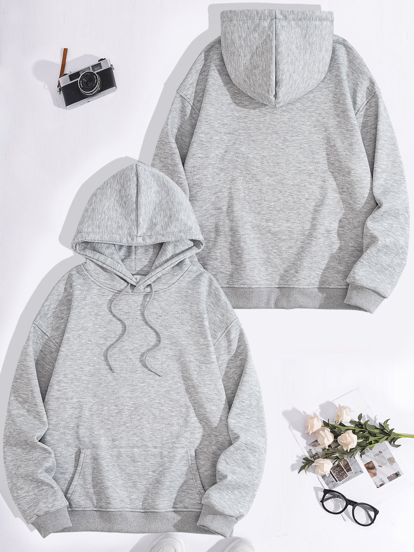 Kangaroo pocket hooded long sleeved fleece hoodie