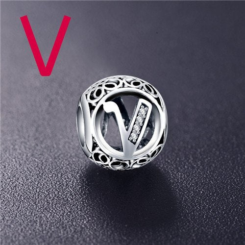 Real Sterling Silver Vintage Clear Letter Bead Charms Fit