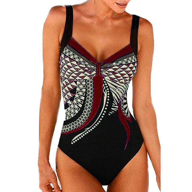 Swimwear Women One Piece Swimsuit Push Up Vintage Retro Bathing Suits Swimming Suit for Beach Wear Plus Size S-2XL