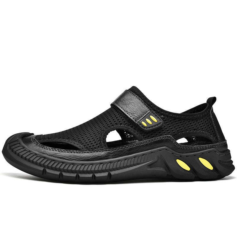 Mesh casual shoes, breathable leather perforated sandals