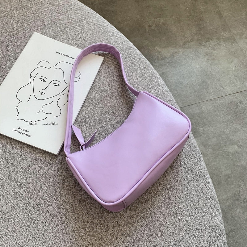 purple PU baguette underarm shoulder bag