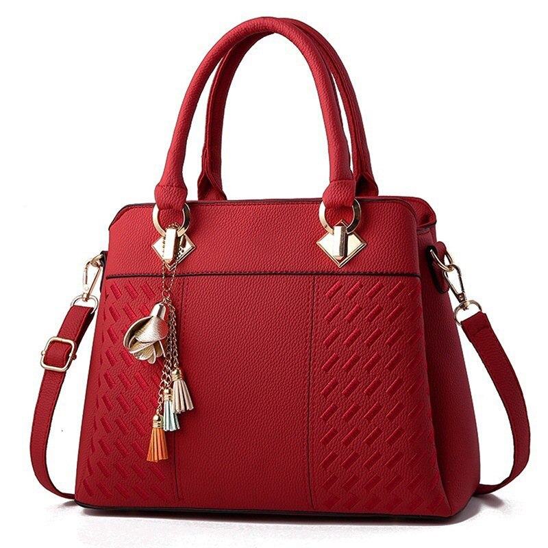 large PU tote with tassel detail