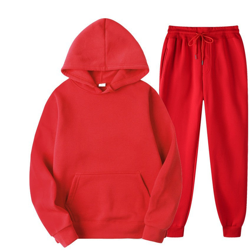 Men's solid-color hoodie and pants tracksuit