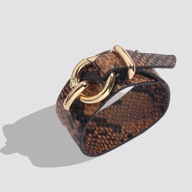 Leopard Bangle Bracelets for Women Boho Gold Color Button