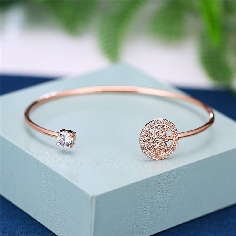 Luxury Female White Zircon Stone Bracelet Tree Of Life Adjustable Bracelets For Women Cute Silver Color Wedding
