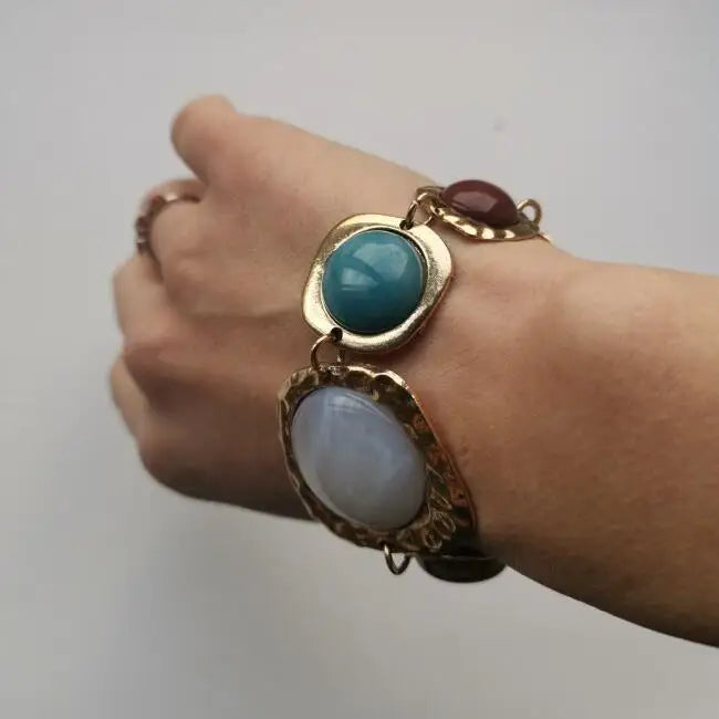 New za Indian Vintage Bracelets Jewelry Women Bohemian Ethnic Statement Charm Retro Resin Stone Bracelet Female