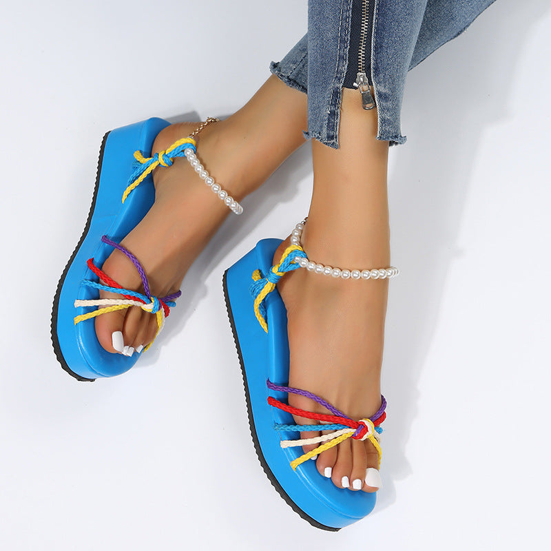 Women's Thick-Soled Beach Sandals With Platform Hemp Rope Braided In Summer