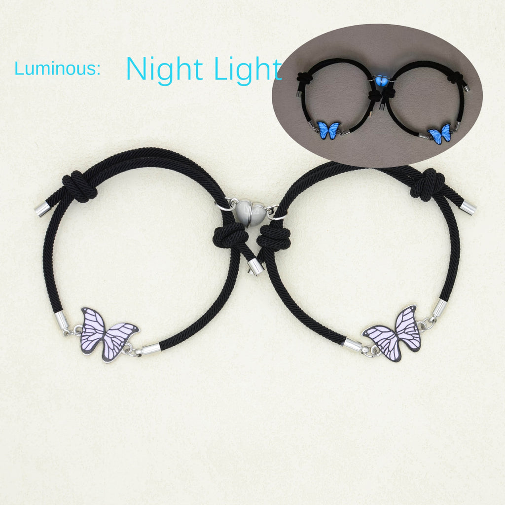 Couples Bracelets Night Light Butterfly Alloy Heart Magnetic Glow Handmade