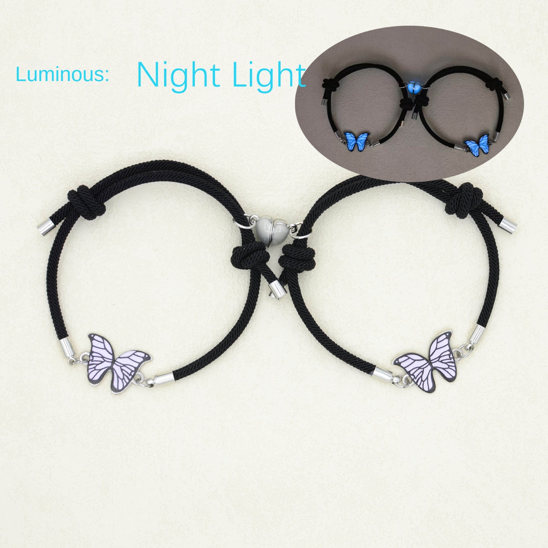 Couples Bracelets Night Light Butterfly Alloy Heart Magnetic Glow Handmade
