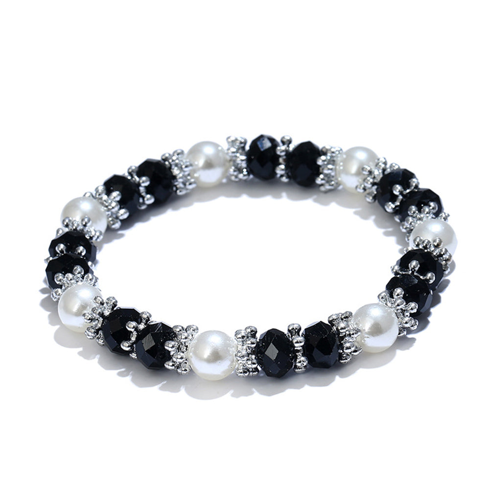 Colorful rhinestone and faux pearl bangle