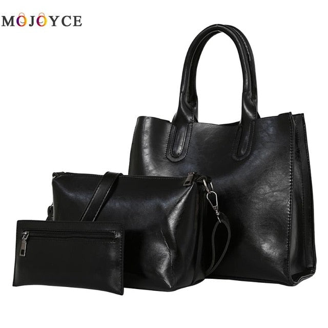 oil-wax effect PU handbag, shoulder bag and purse set