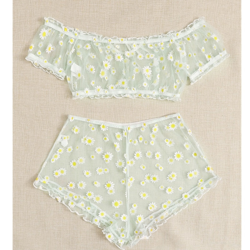 Conjunto de Lingerie Floral Ombro a Ombro
