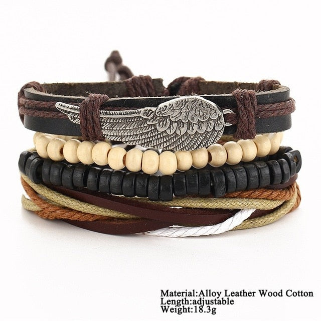 Multilayer leather wrap bracelets with stone beads and charms