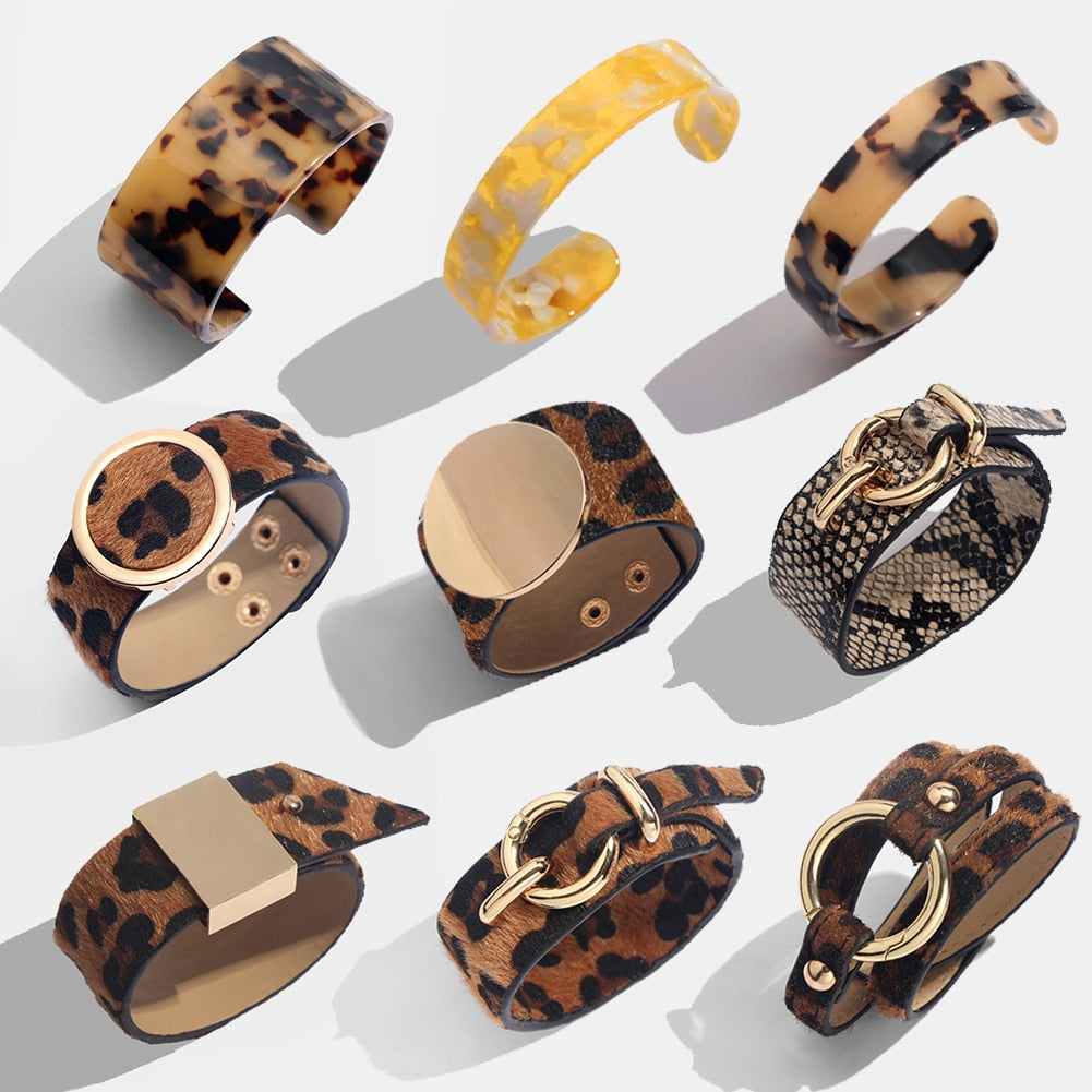 Leopard Bangle Bracelets for Women Boho Gold Color Button
