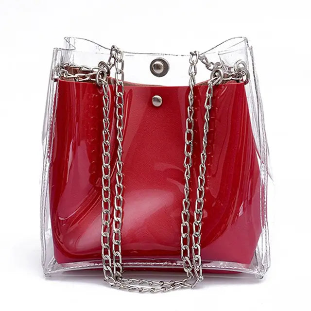 small transparent plastic bucket bag with chain