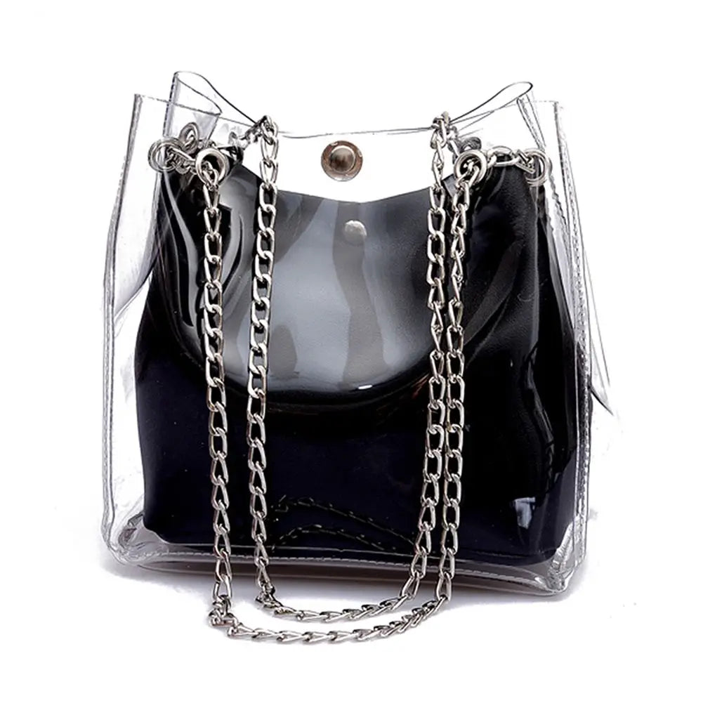 small transparent plastic bucket bag with chain