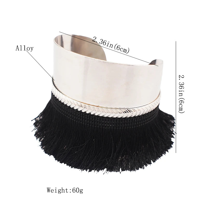 Bangles For Women Unique Metal Big Bracelet Black Cotton Tassel Bracelets Jewelry Accessories