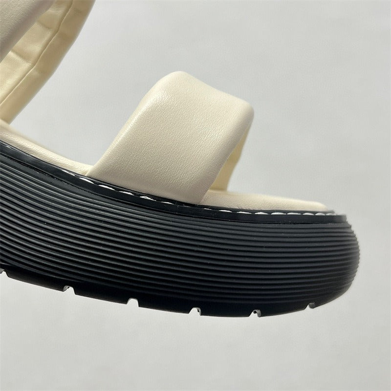 Thick-soled sandals, platform comfortable outer wear, genuine leather strappy for women.