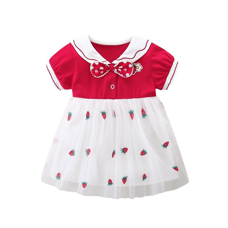Baby Girl Strawberry Princess Dress 1-3 Years Summer Dress for Toddlers Charming Tulle Skirt
