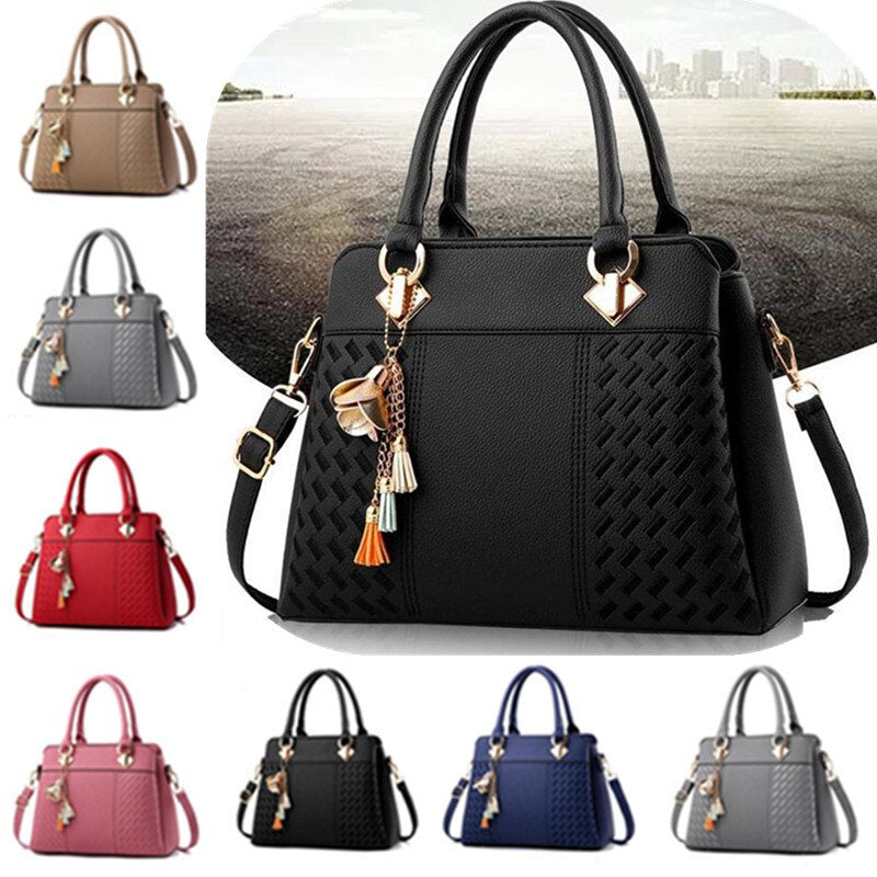 large PU tote with tassel detail