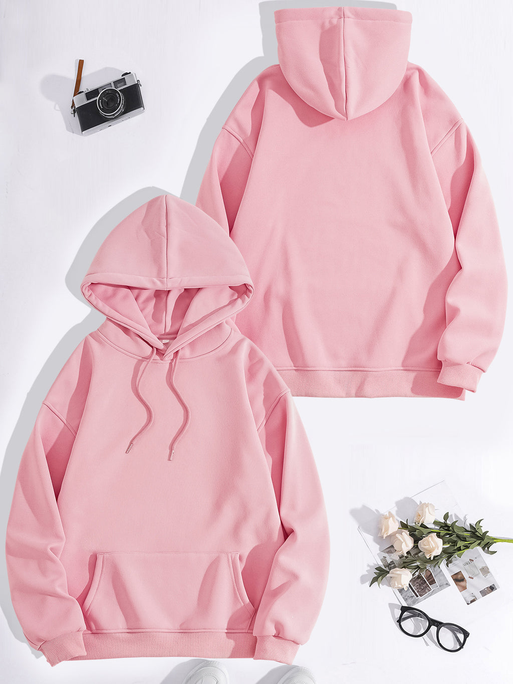 Kangaroo pocket hooded long sleeved fleece hoodie