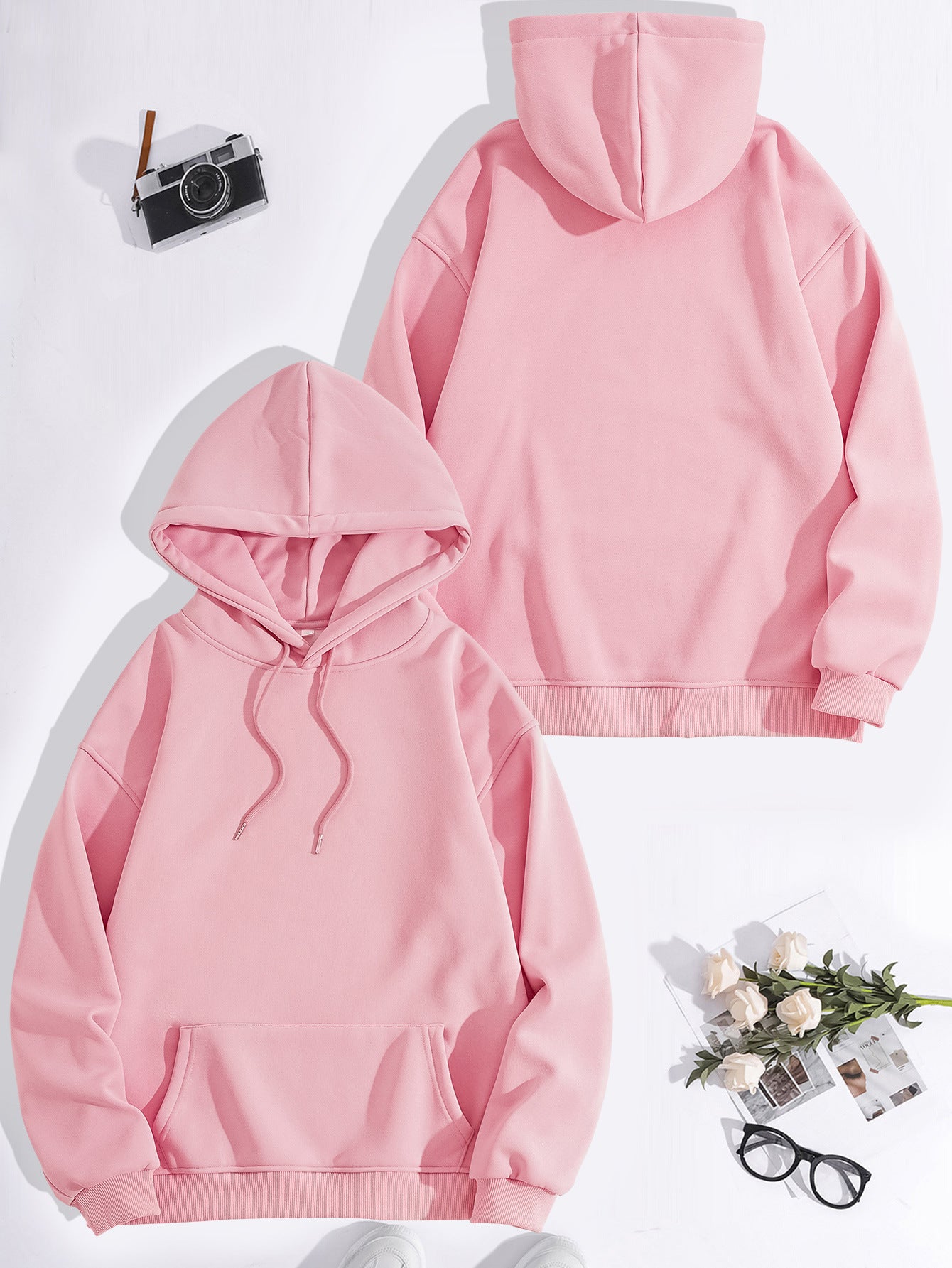 Kangaroo pocket hooded long sleeved fleece hoodie