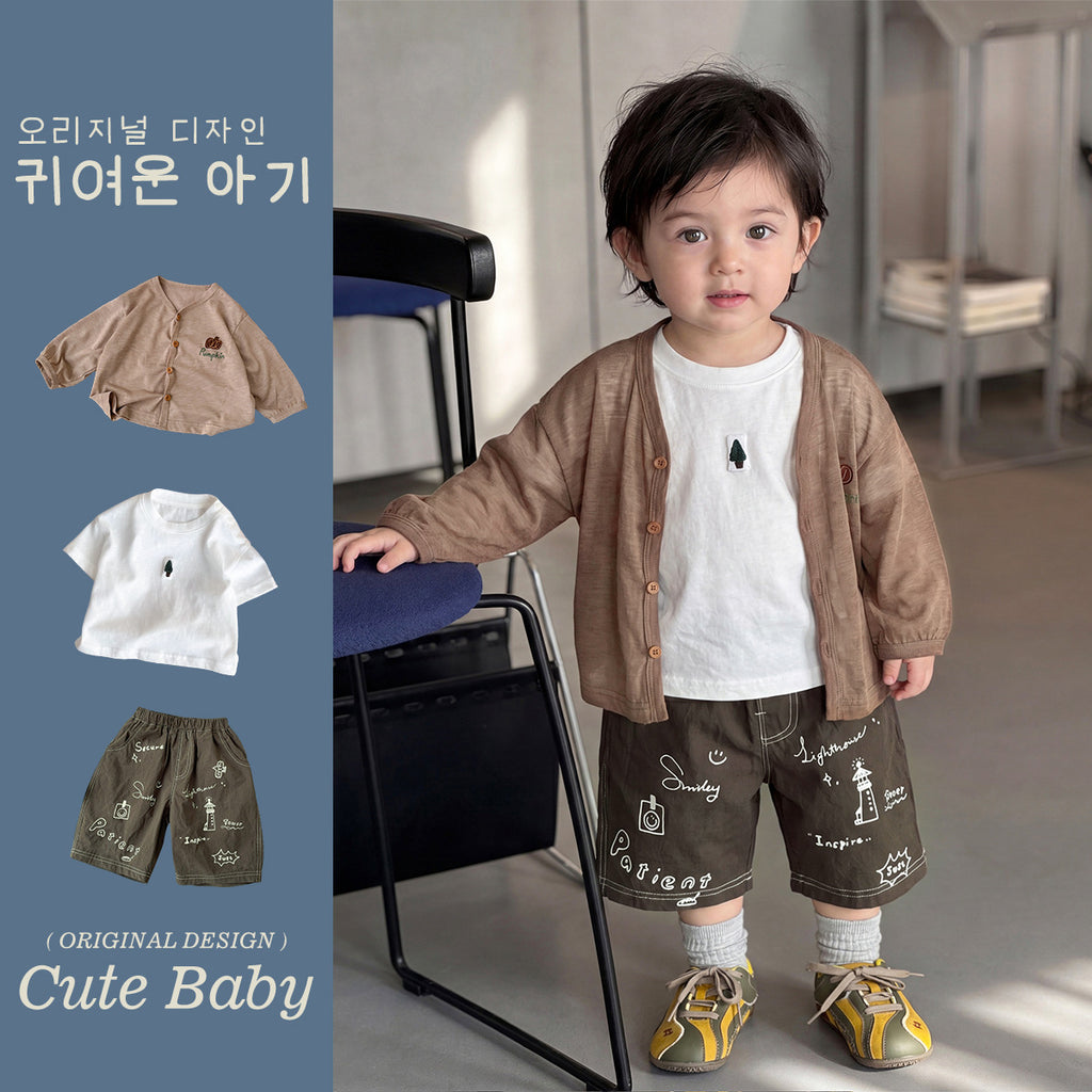 Lightweight Open Front Cardigan Shorts Set, Kids Clothing