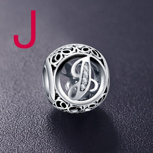 925 sterling silver letter bead charm with clear stones
