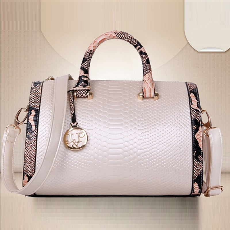 PU crocodile print structured shoulder bag