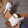 Open Toe Sandals with Metal Chain Decor
