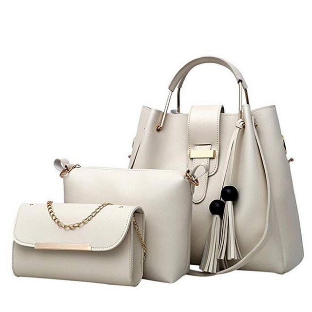 three-piece PU handbag set with tassel
