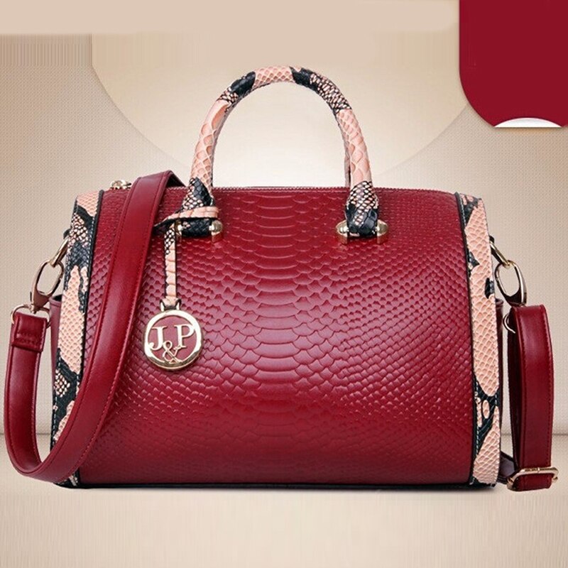 PU crocodile print structured shoulder bag