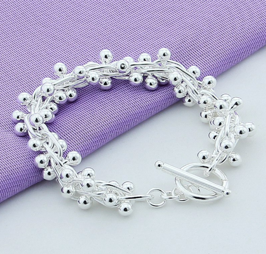 Women Fashion Sterling 925 Silver Jewelry 925 Solid Grape Bead Charm Chain Bracelets & Bangles For Gift