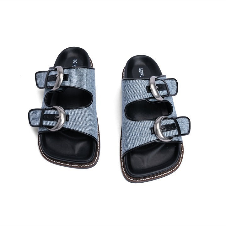 Fashionable denim one-line beach Roman sandals