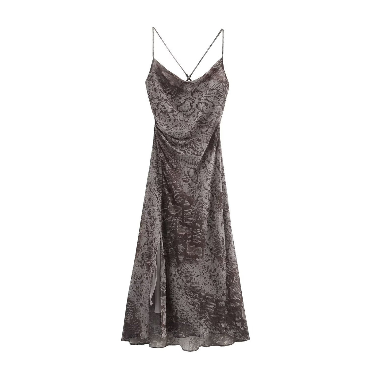 Langes Lingerie‑Kleid mit Animalprint