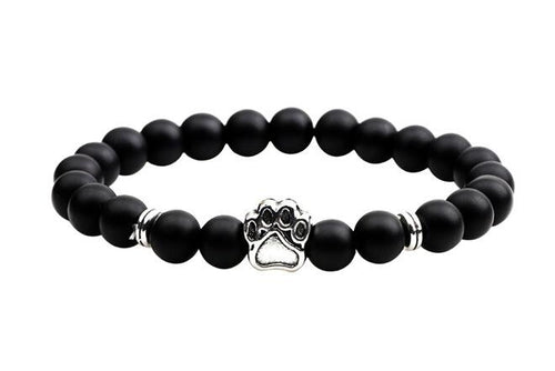 Natural stone and lava bead bracelet with paw charm