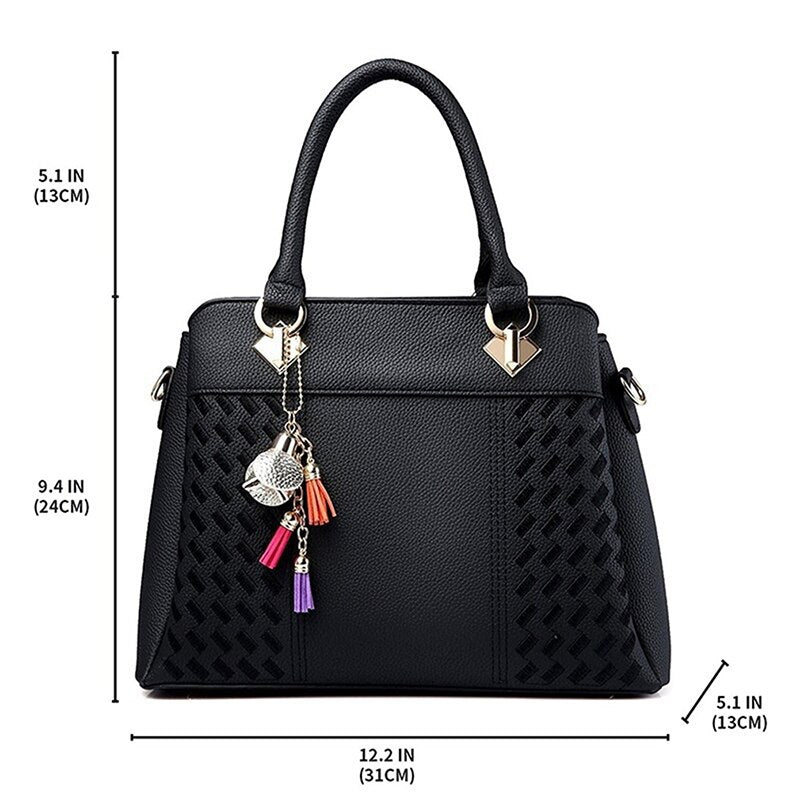 large PU tote with tassel detail