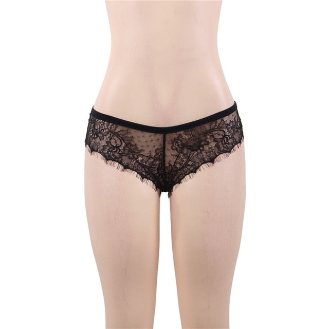 black floral lace open-back briefs