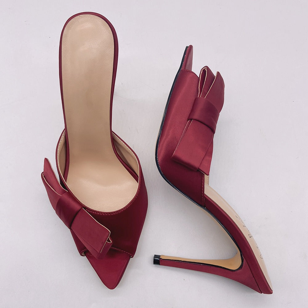 pointed bow high heel sandals