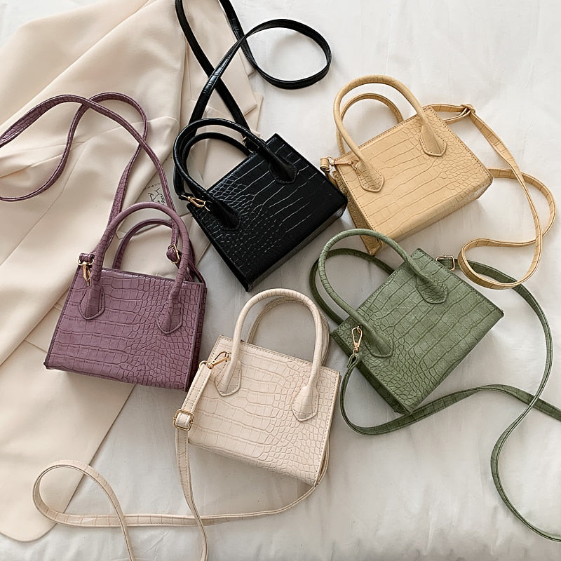 small croc-pattern PU crossbody bag