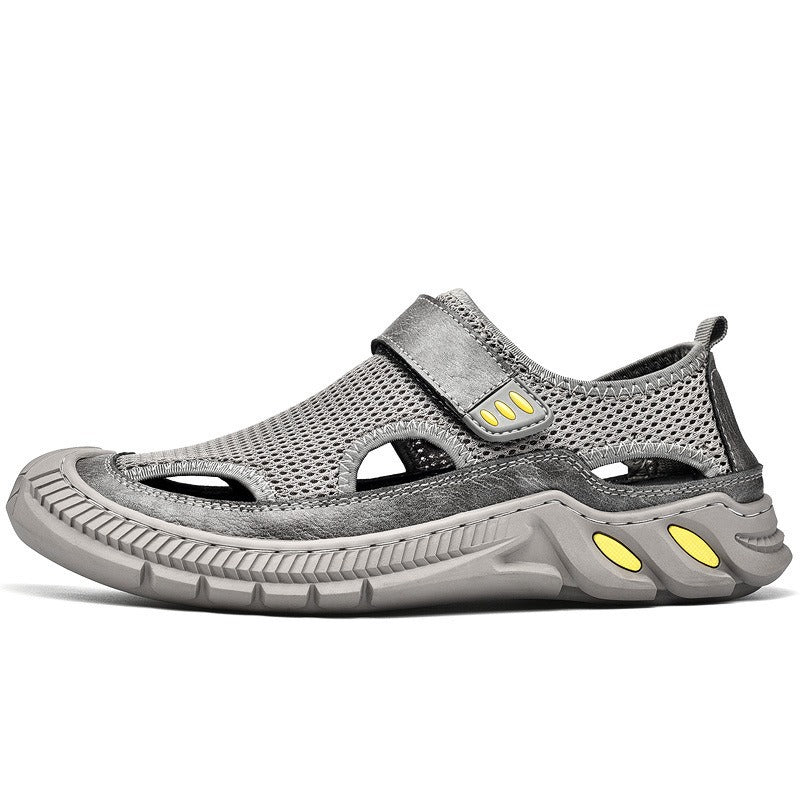 Mesh casual shoes, breathable leather perforated sandals
